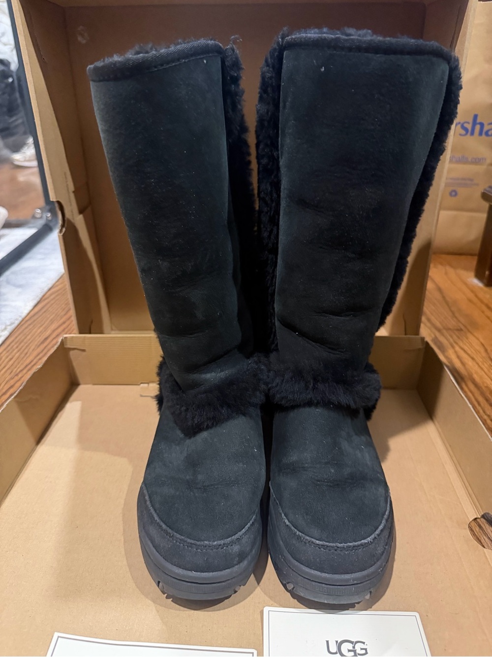 Black UGG Sunburst Tall Black Suede Shearling-Lined Winter Boots